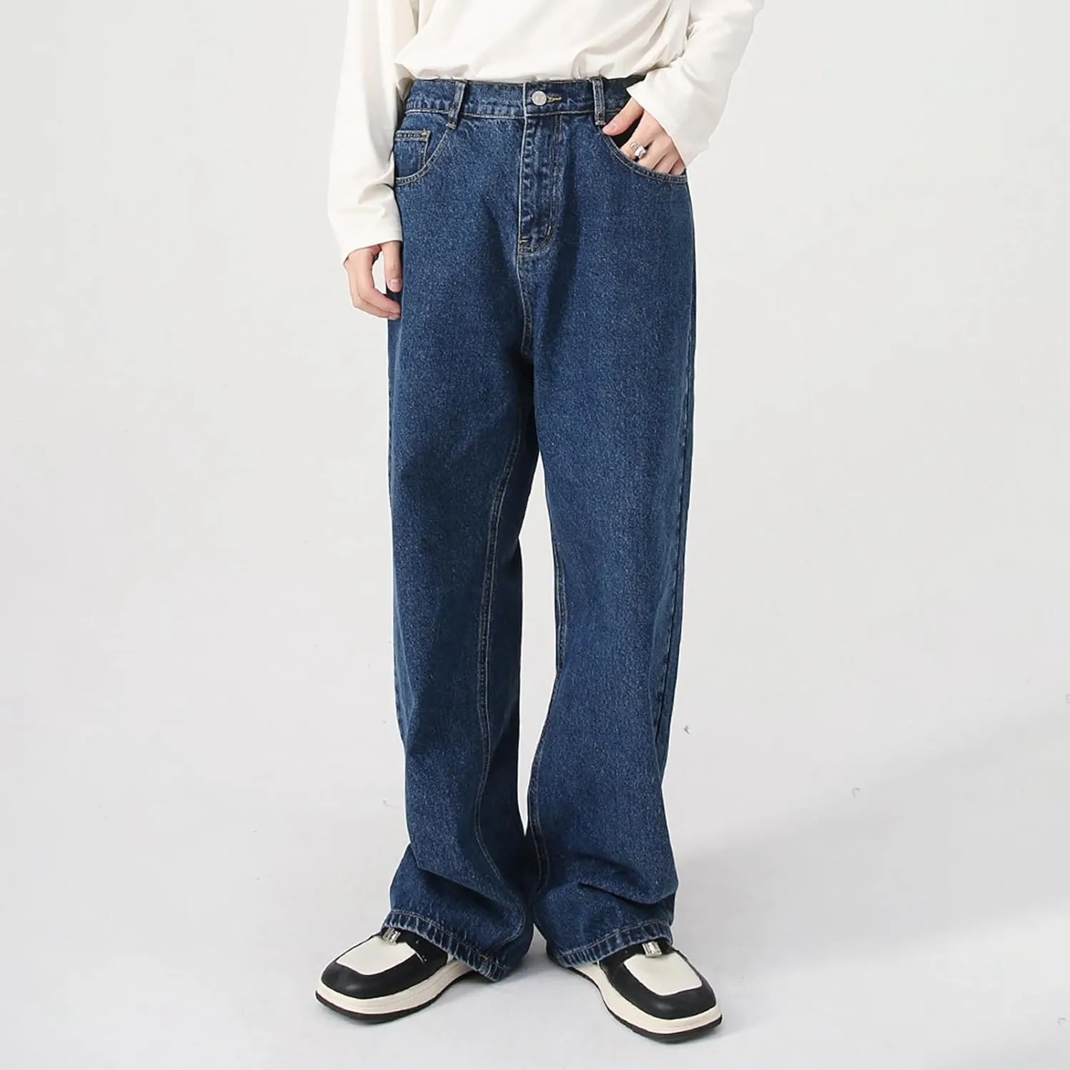 Men's Elastic Waist Relaxed Fit Jeans Straight Leg Stretch Comfort Denim Jeans for Men Star Boy