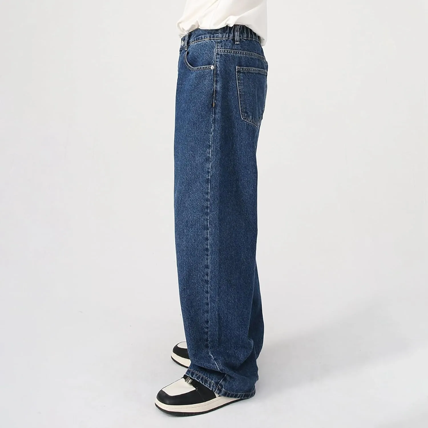 Men's Elastic Waist Relaxed Fit Jeans Straight Leg Stretch Comfort Denim Jeans for Men Star Boy