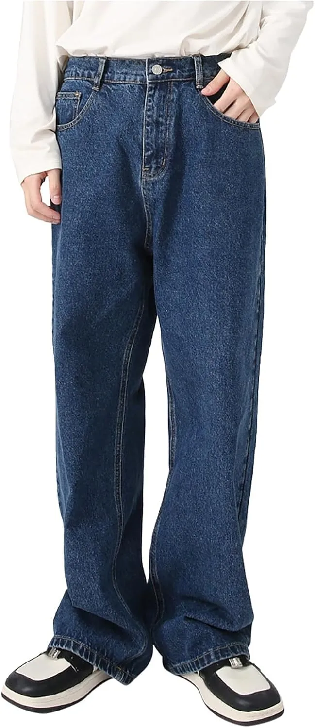 Men's Elastic Waist Relaxed Fit Jeans Straight Leg Stretch Comfort Denim Jeans for Men Star Boy