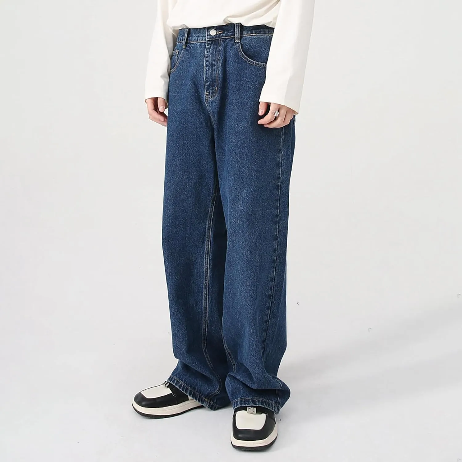 Men's Elastic Waist Relaxed Fit Jeans Straight Leg Stretch Comfort Denim Jeans for Men Star Boy