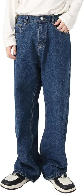 Men's Elastic Waist Relaxed Fit Jeans Straight Leg Stretch Comfort Denim Jeans for Men Star Boy