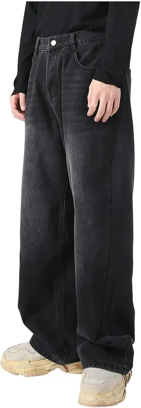 Men's Elastic Waist Relaxed Fit Jeans Straight Leg Stretch Comfort Denim Jeans for Men Star Boy