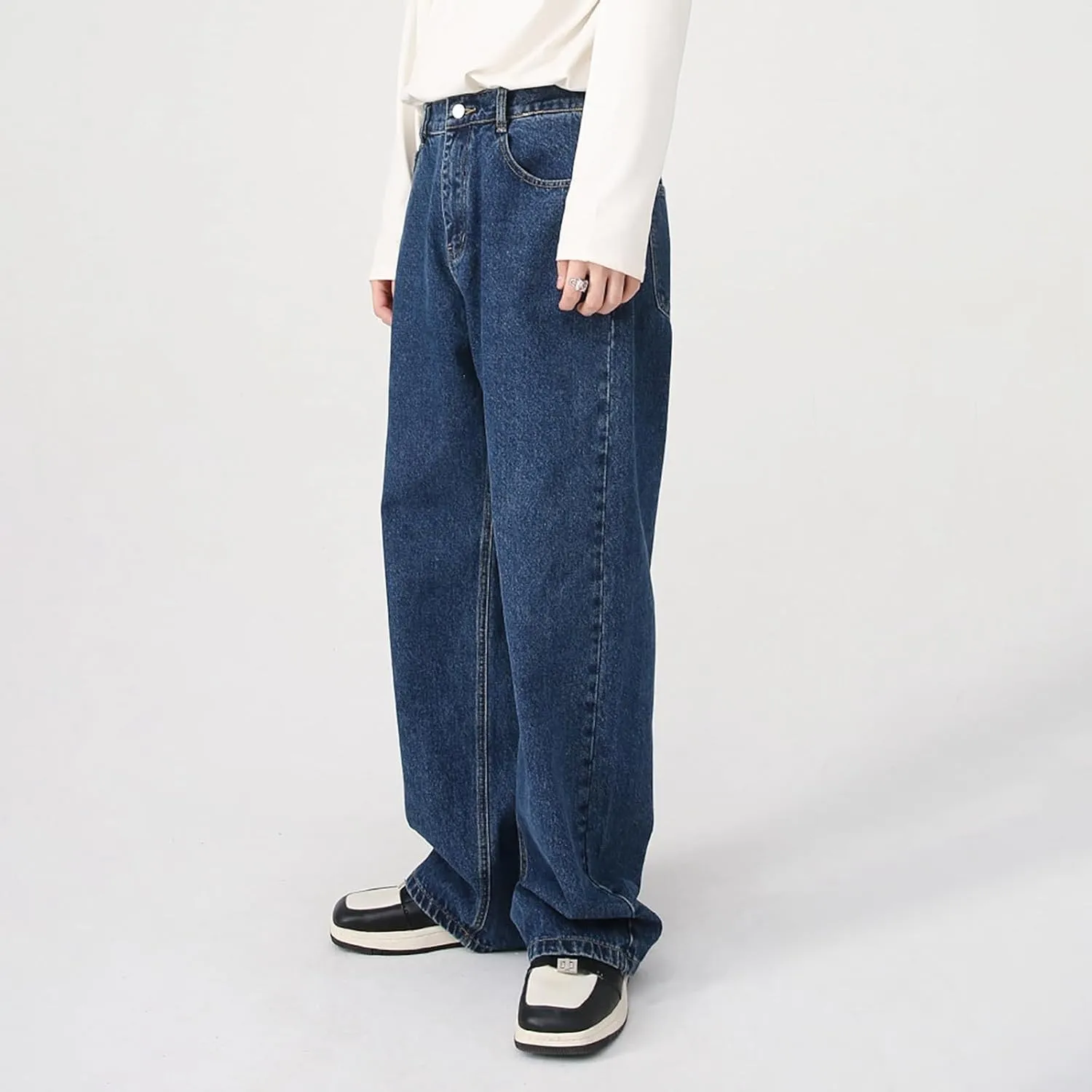 Men's Elastic Waist Relaxed Fit Jeans Straight Leg Stretch Comfort Denim Jeans for Men Star Boy
