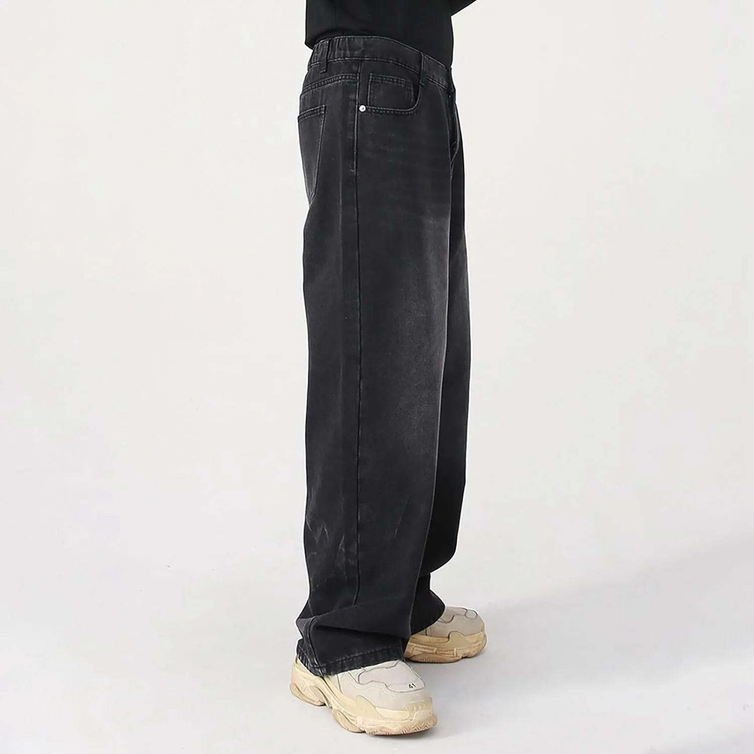 Men's Elastic Waist Relaxed Fit Jeans Straight Leg Stretch Comfort Denim Jeans for Men Star Boy