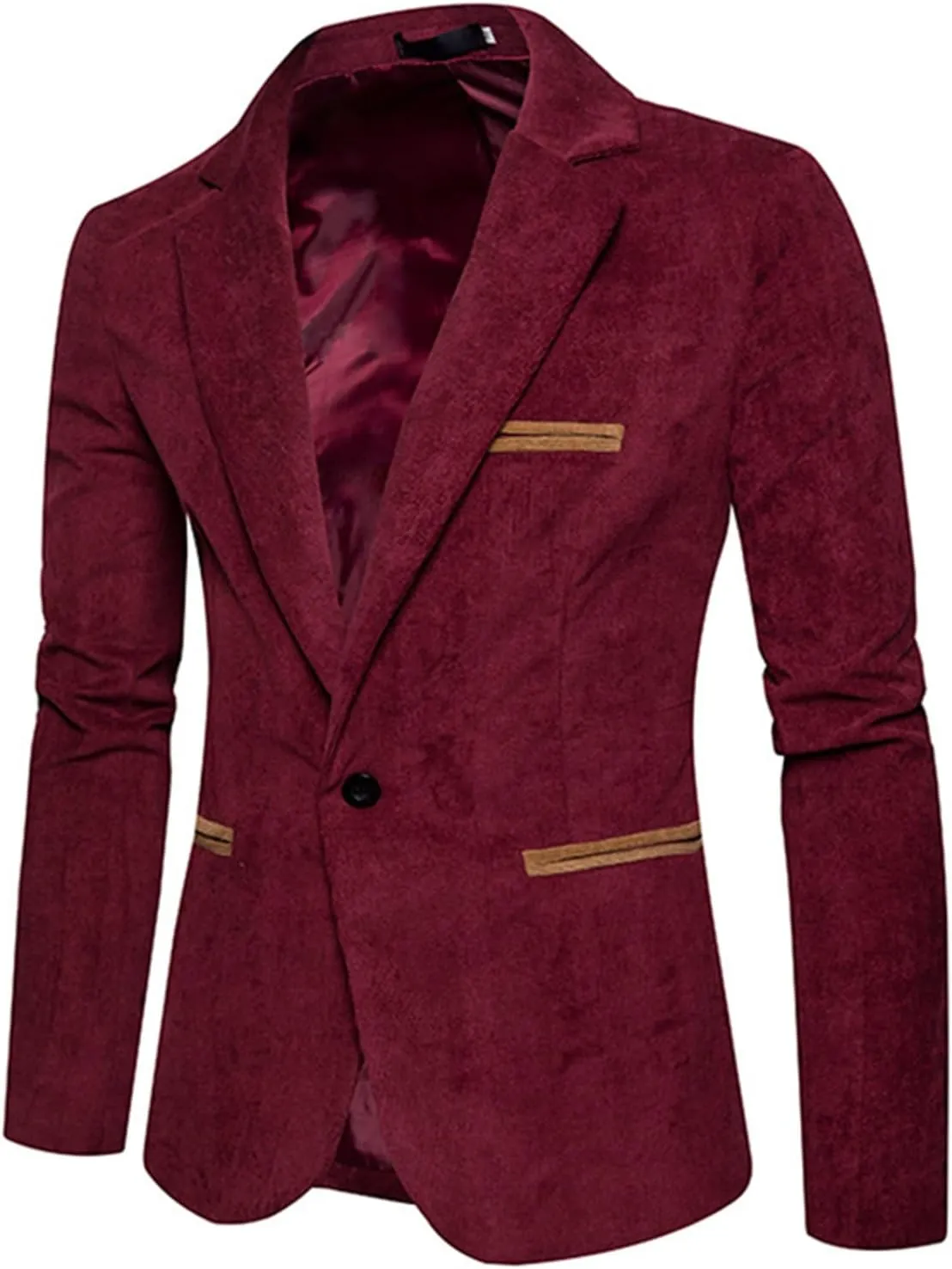Men's Fall & Winter Slim Fit Corduroy Suit Jacket Blazer Velvet Blazer One Button Closure for Weddings Parties Dinner