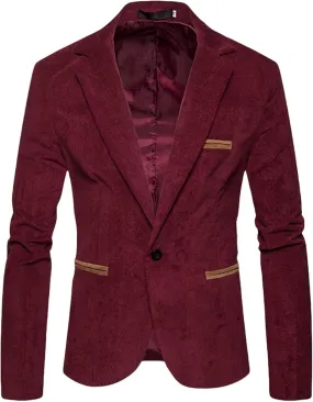 Men's Fall & Winter Slim Fit Corduroy Suit Jacket Blazer Velvet Blazer One Button Closure for Weddings Parties Dinner