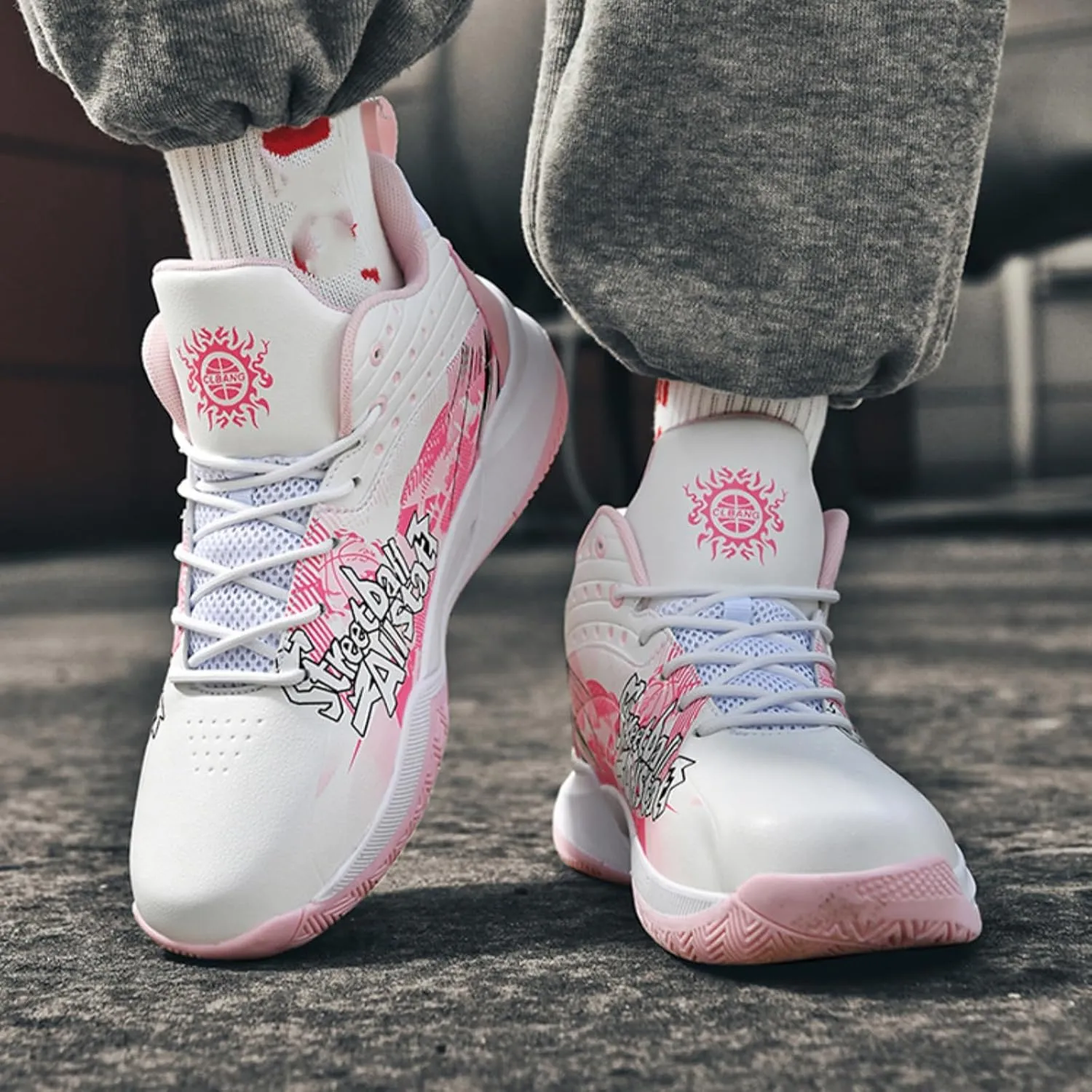 Men's Fashion Chinese Pattern Lace Up Basketball Shoes Breathable Mesh Running Shoes Gym Sports Tennis Walking Jogging Volleyball Sneakers (Orange,8)