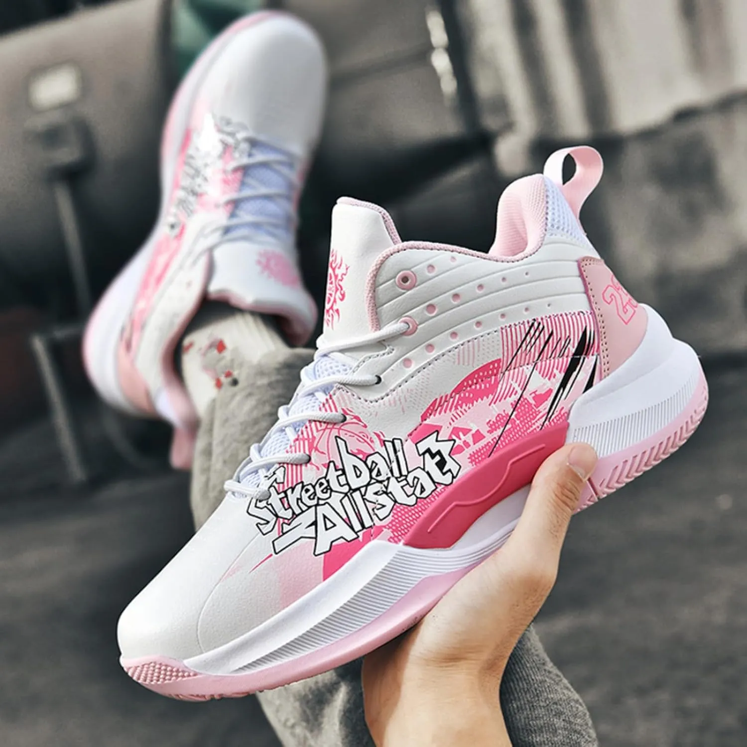 Men's Fashion Chinese Pattern Lace Up Basketball Shoes Breathable Mesh Running Shoes Gym Sports Tennis Walking Jogging Volleyball Sneakers (Orange,8)