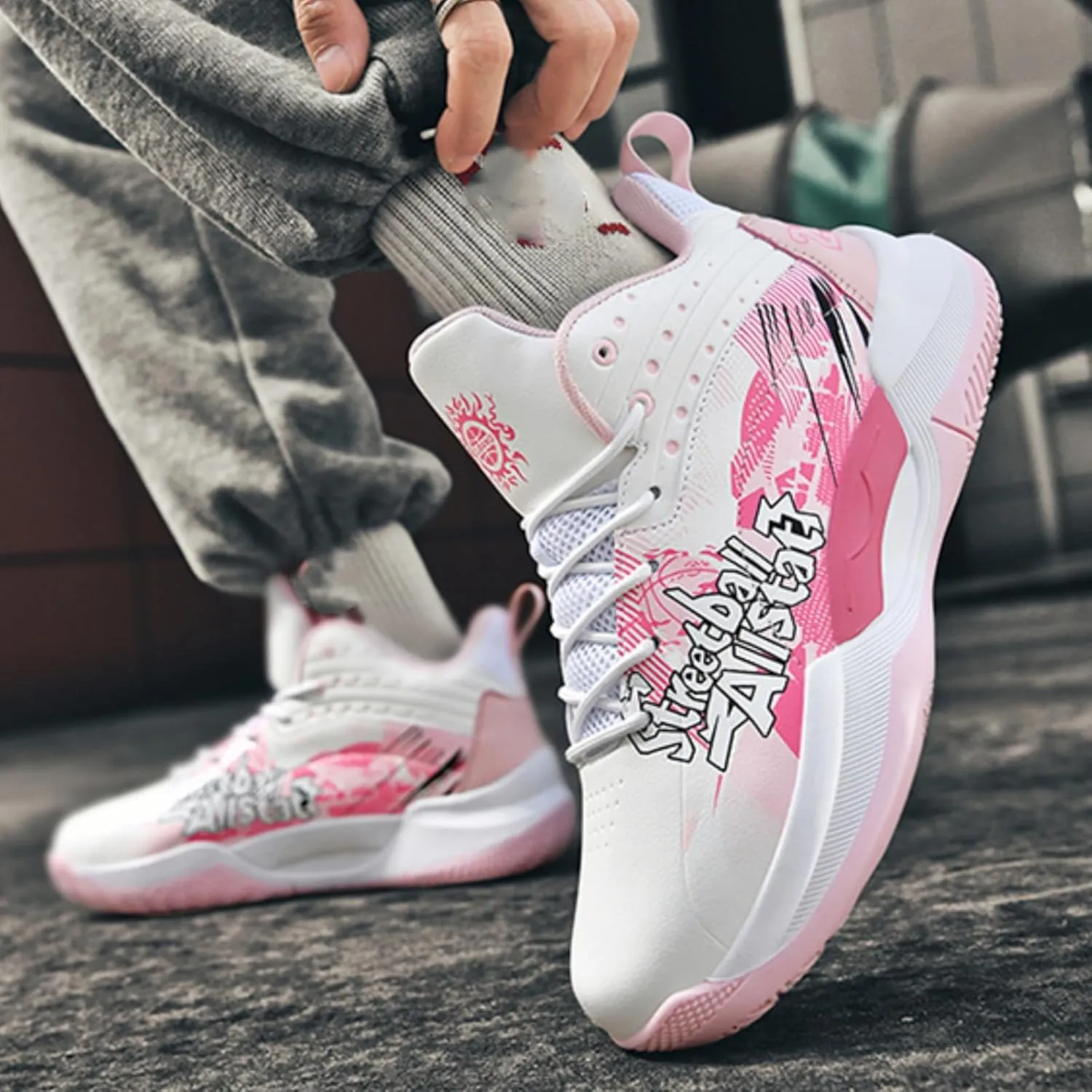 Men's Fashion Chinese Pattern Lace Up Basketball Shoes Breathable Mesh Running Shoes Gym Sports Tennis Walking Jogging Volleyball Sneakers (Orange,8)