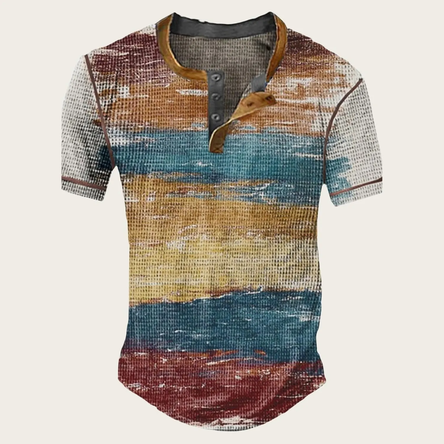 Mens Fashion Printing Henley Shirts Casual Button Crewneck Tops Regular Fit Short Sleeve Pullover Shirts for Men