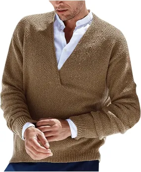 Men's Fashion V-Neck Warm Outdoor Long Sleeve Knitted Sweater Top Lightweight Pullover Knitted Fall Winter Sweaters