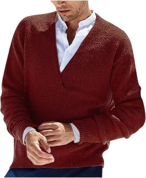 Men's Fashion V-Neck Warm Outdoor Long Sleeve Knitted Sweater Top Lightweight Pullover Knitted Fall Winter Sweaters