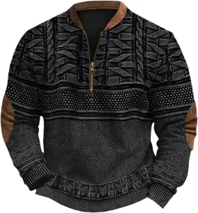 Men's Fleece Crewneck Sweatshirts Men's Casual Fashion Loose 3D Printed Zipper Casual V Neck Slim Fit Pullover
