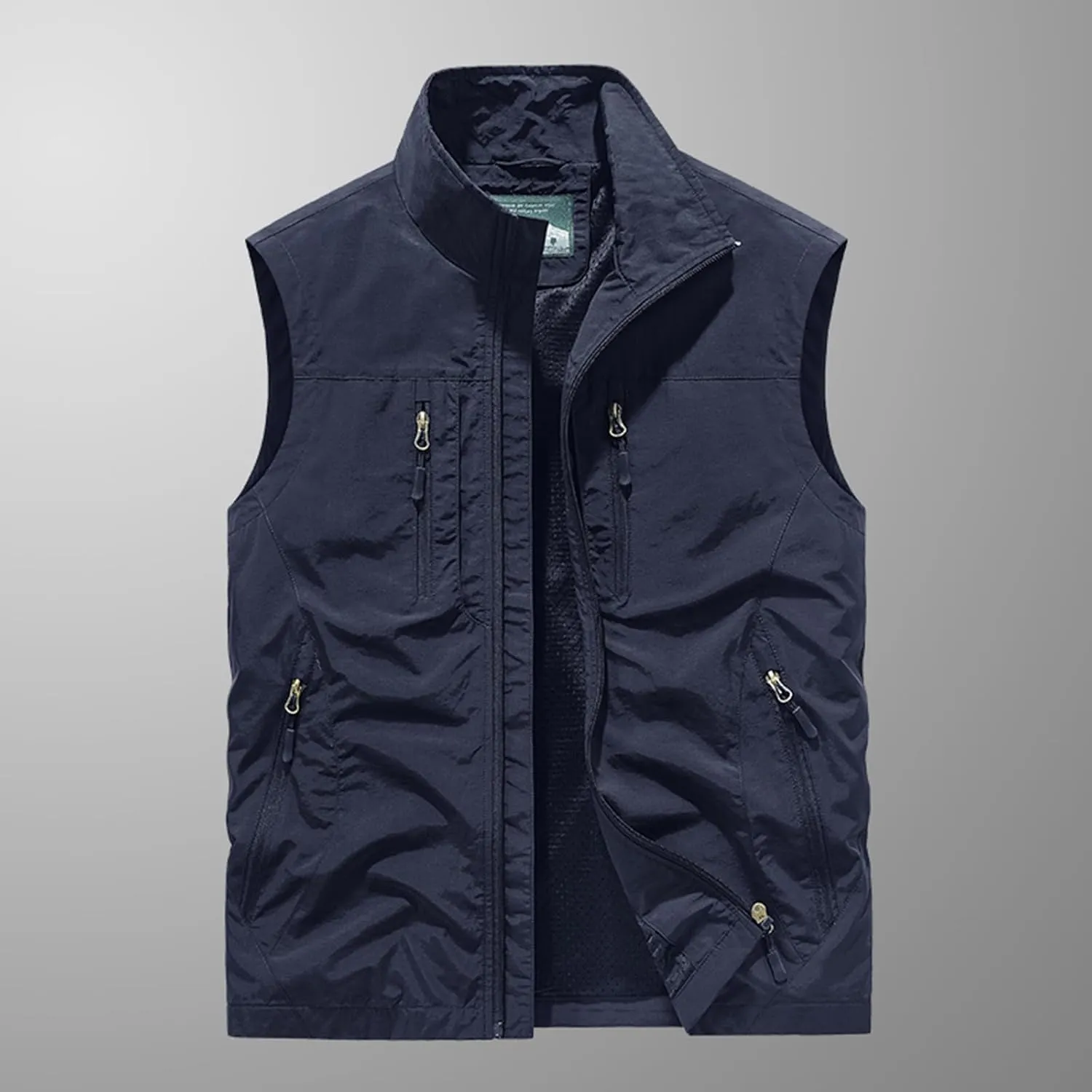 Men's Full Zip Sleeveless Quick Dry Jacket Casual Outdoor Vest Outerwear Multi Pockets Fishing Vests for Sport Golf