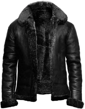 Men's Fuzzy Sherpa Faux Leather Coats Fleece Lined Faux Fur Collar Motorcycle Jacket Warm Thicken Bomber Overcoat