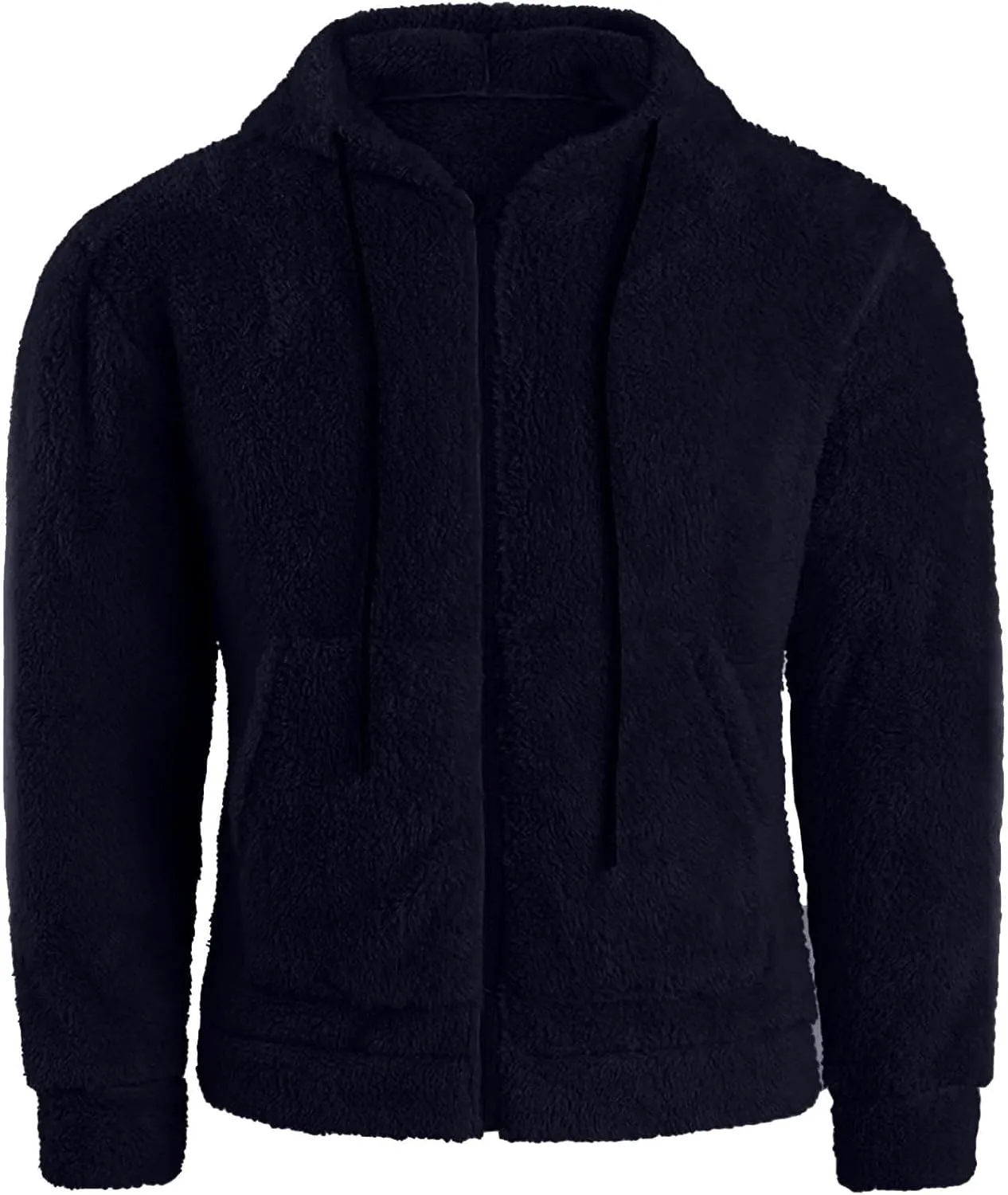 Mens Fuzzy Sherpa Hoodie Full Zip Up Drawstring Fleece Sweatshirts Cozy Thick Warm Big and Tall Winter Outerwear