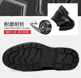Men'S Genuine Leather Lace-Up Platform Oxford Ankle Boot Fashion Round Toe High Top Side Zipper Softsole Chukka Boots For Driving Business Dress Boots