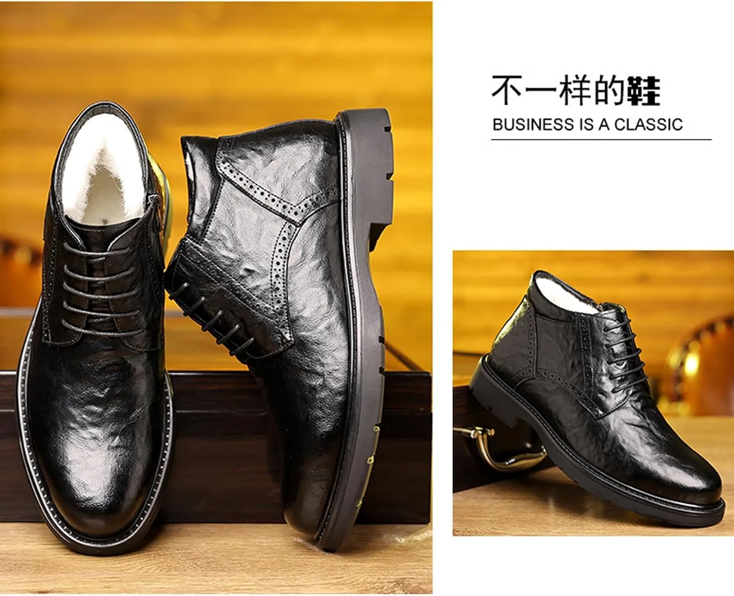 Men'S Genuine Leather Lace-Up Platform Oxford Ankle Boot Fashion Round Toe High Top Side Zipper Softsole Chukka Boots For Driving Business Dress Boots