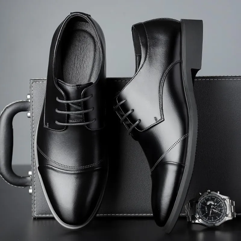 Men's Genuine Leather Low Oxford Classic Slip On Formal Dress Shoes Pointed Toe Business Brogue Oxfords