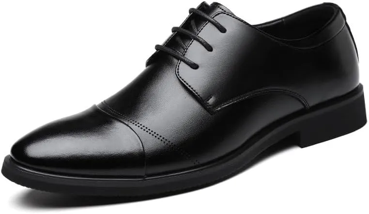 Men's Genuine Leather Low Oxford Classic Slip On Formal Dress Shoes Pointed Toe Business Brogue Oxfords