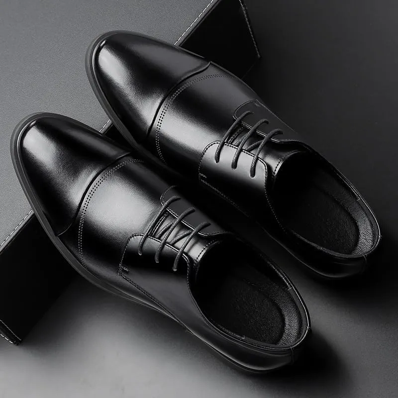 Men's Genuine Leather Low Oxford Classic Slip On Formal Dress Shoes Pointed Toe Business Brogue Oxfords