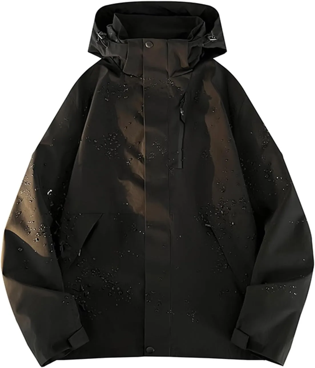 Men's Hooded Jacket Zipper Lightweight Waterproof Outdoor Raincoat Jacket for Hiking Travel Rain Jacket with Pockets