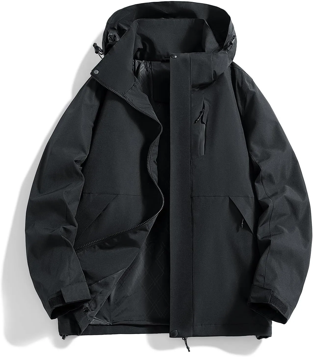 Men's Hooded Jacket Zipper Lightweight Waterproof Outdoor Raincoat Jacket for Hiking Travel Rain Jacket with Pockets