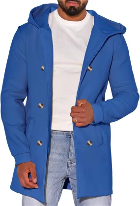 Men's Hooded Pea Coats Casual Classic Double Breasted Wool Coat Mid Lenth Business Trench Warm Coats
