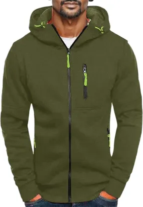 Mens Hoodies with Zipper Pockets Full Zip Hoodies for Men Fleece Long Sleeve Sweatshirts Sports Workout Hooded Jacket