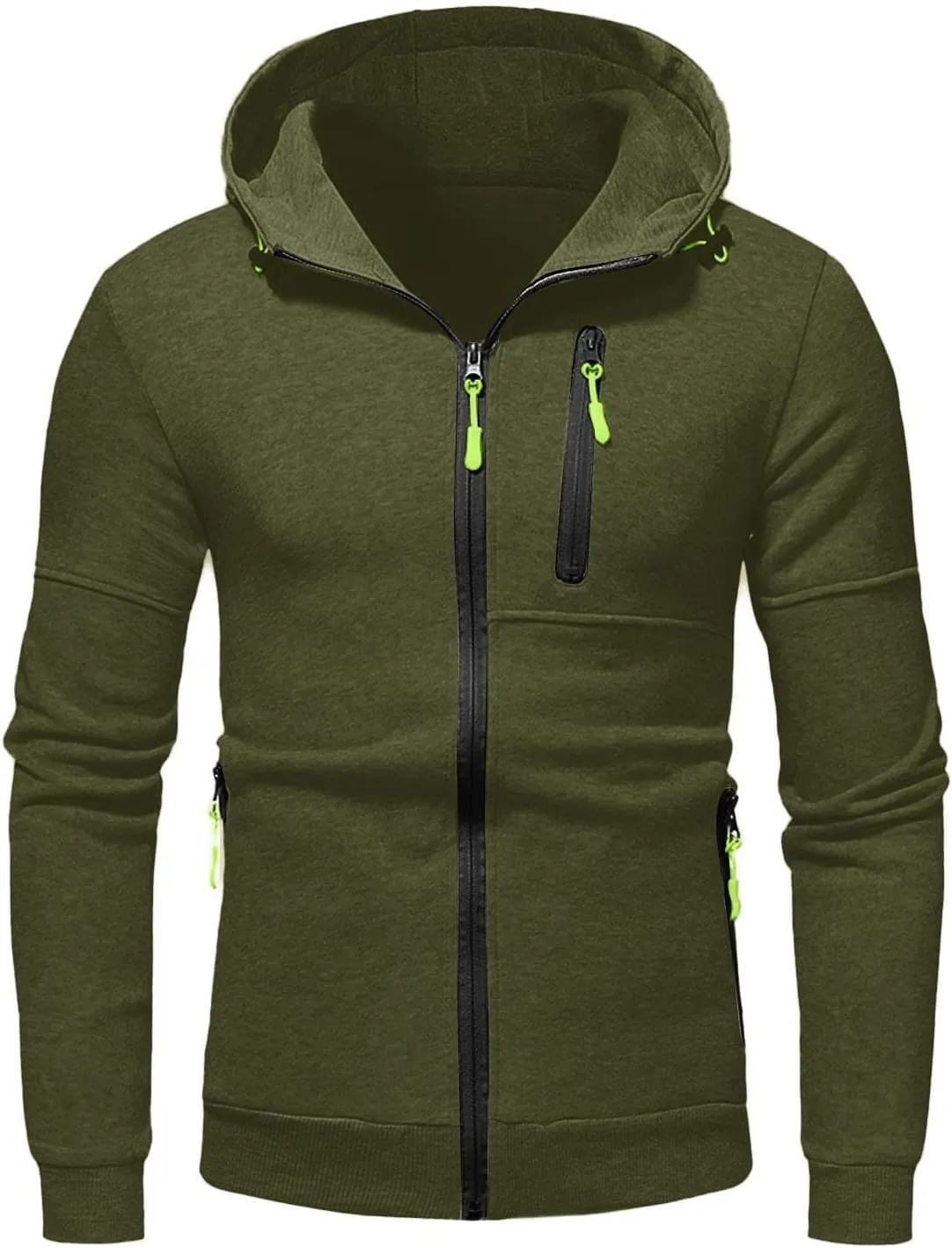 Mens Hoodies with Zipper Pockets Full Zip Hoodies for Men Fleece Long Sleeve Sweatshirts Sports Workout Hooded Jacket