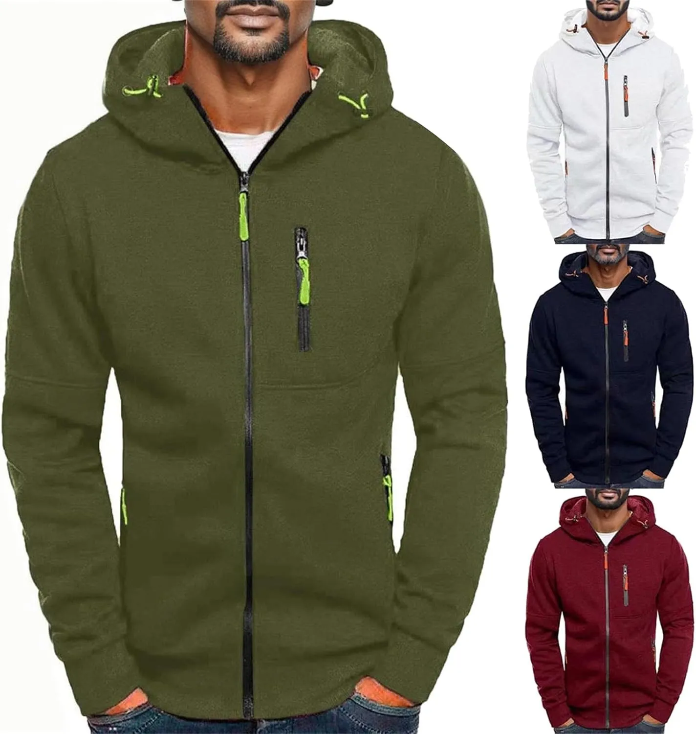 Mens Hoodies with Zipper Pockets Full Zip Hoodies for Men Fleece Long Sleeve Sweatshirts Sports Workout Hooded Jacket