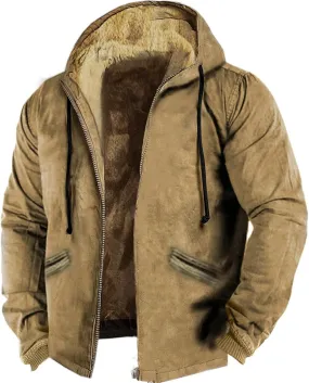 Men's Jackets Casual Stylish Cargo Hooded Jacket Fleece Lined Sherpa Winter Warm Coats with Pockets