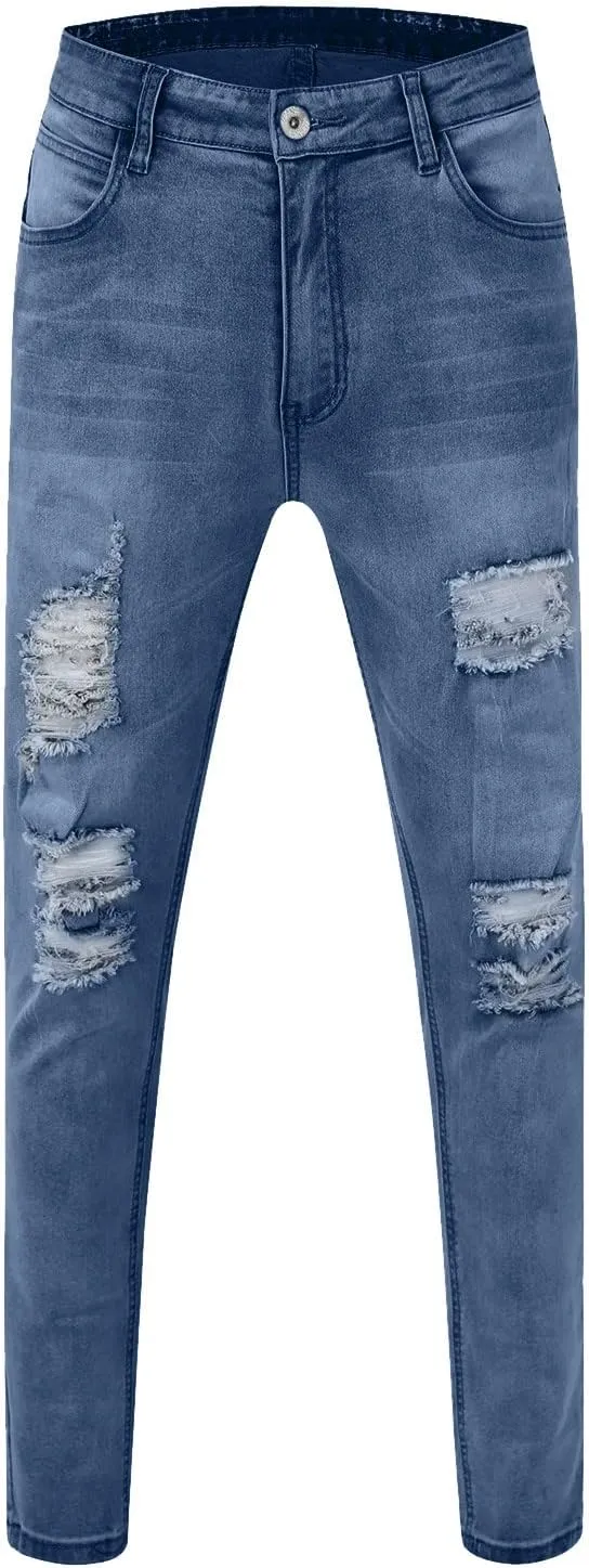 Mens Jeans Bootcut Men's Black Stacked Jeans Ripped Jeans Regular Fit Patch Distressed Destroyed Denim Streetwear Pant