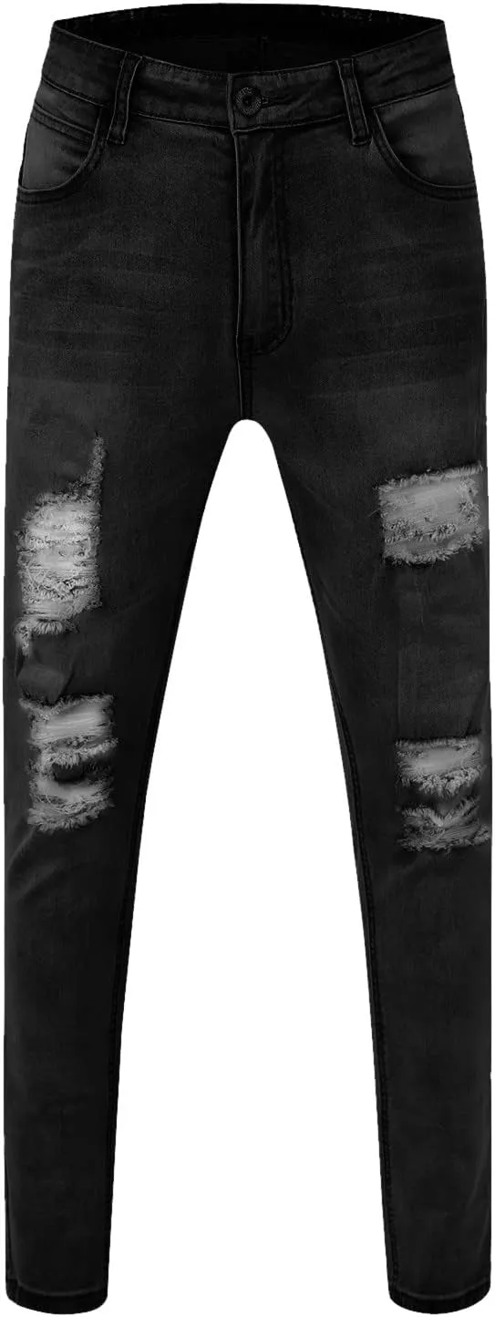 Mens Jeans Bootcut Men's Black Stacked Jeans Ripped Jeans Regular Fit Patch Distressed Destroyed Denim Streetwear Pant