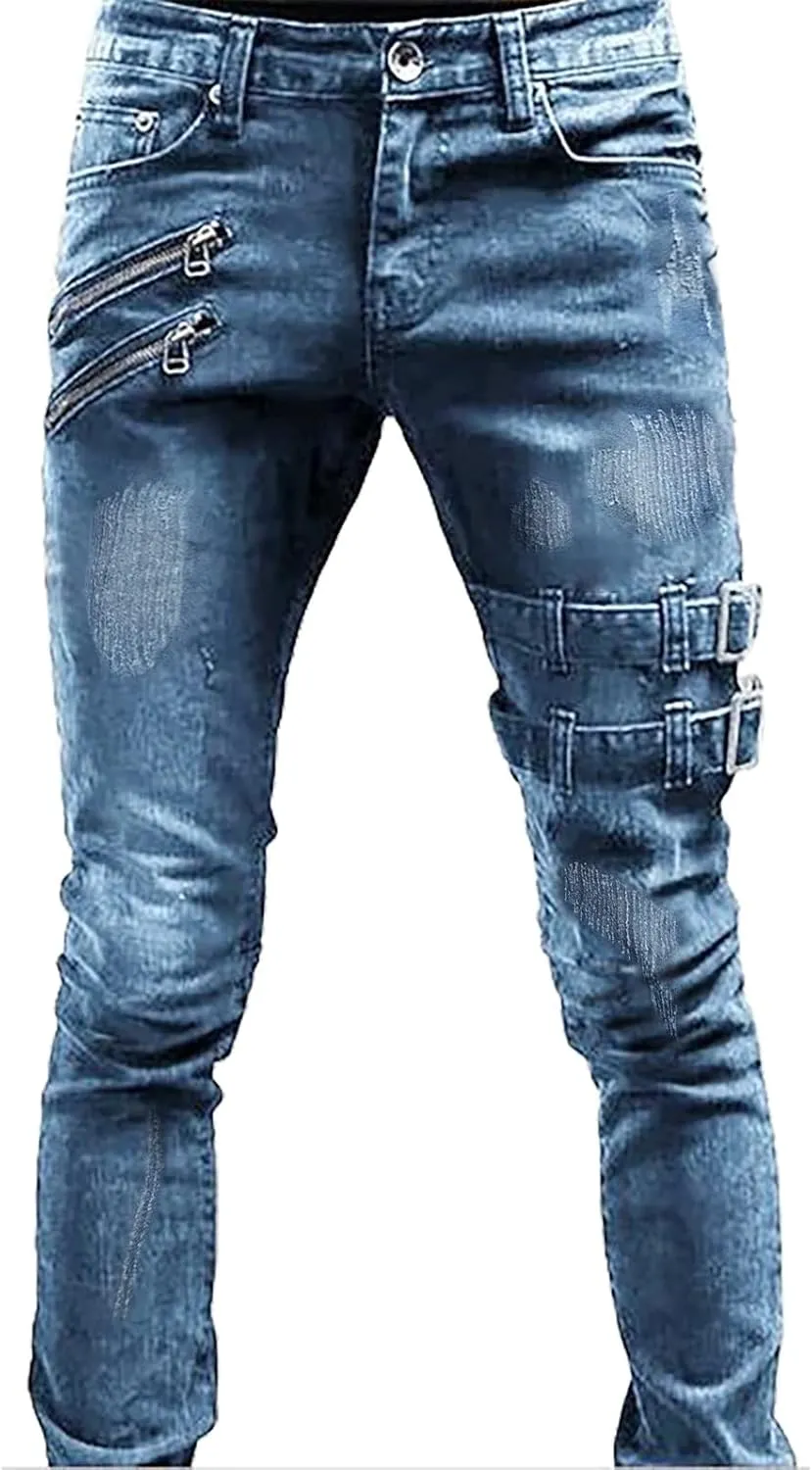 Mens Jeans Bootcut Men's Black Stacked Jeans Ripped Jeans Regular Fit Patch Distressed Destroyed Denim Streetwear Pant