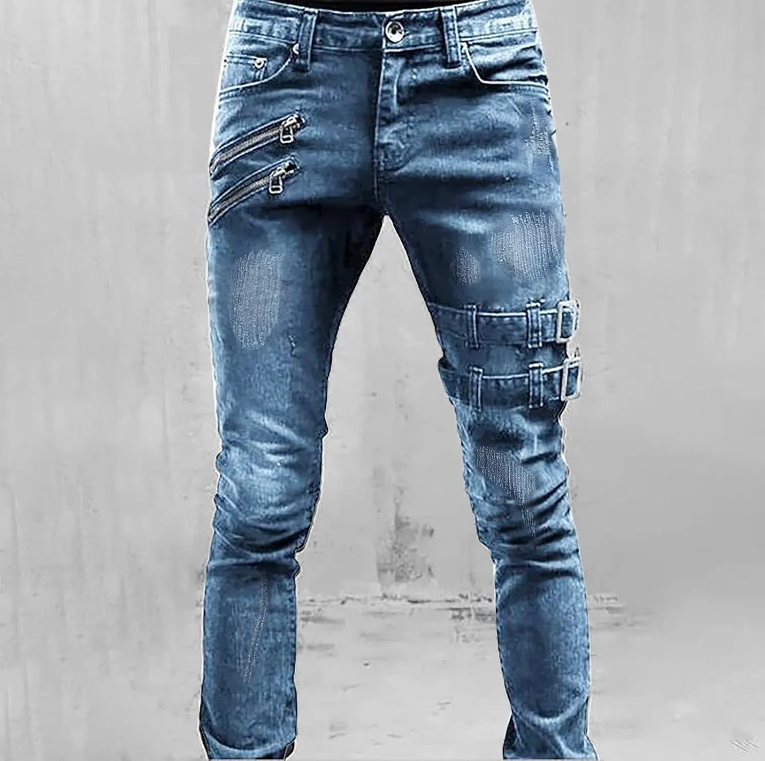 Mens Jeans Bootcut Men's Black Stacked Jeans Ripped Jeans Regular Fit Patch Distressed Destroyed Denim Streetwear Pant