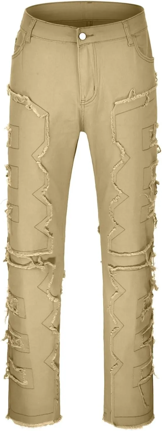 Mens Jeans Mens Stacked Jeans Slim Fit Ripped Skinny Stretch Jeans Distressed Straight Denim Pants Hip Hop Trousers