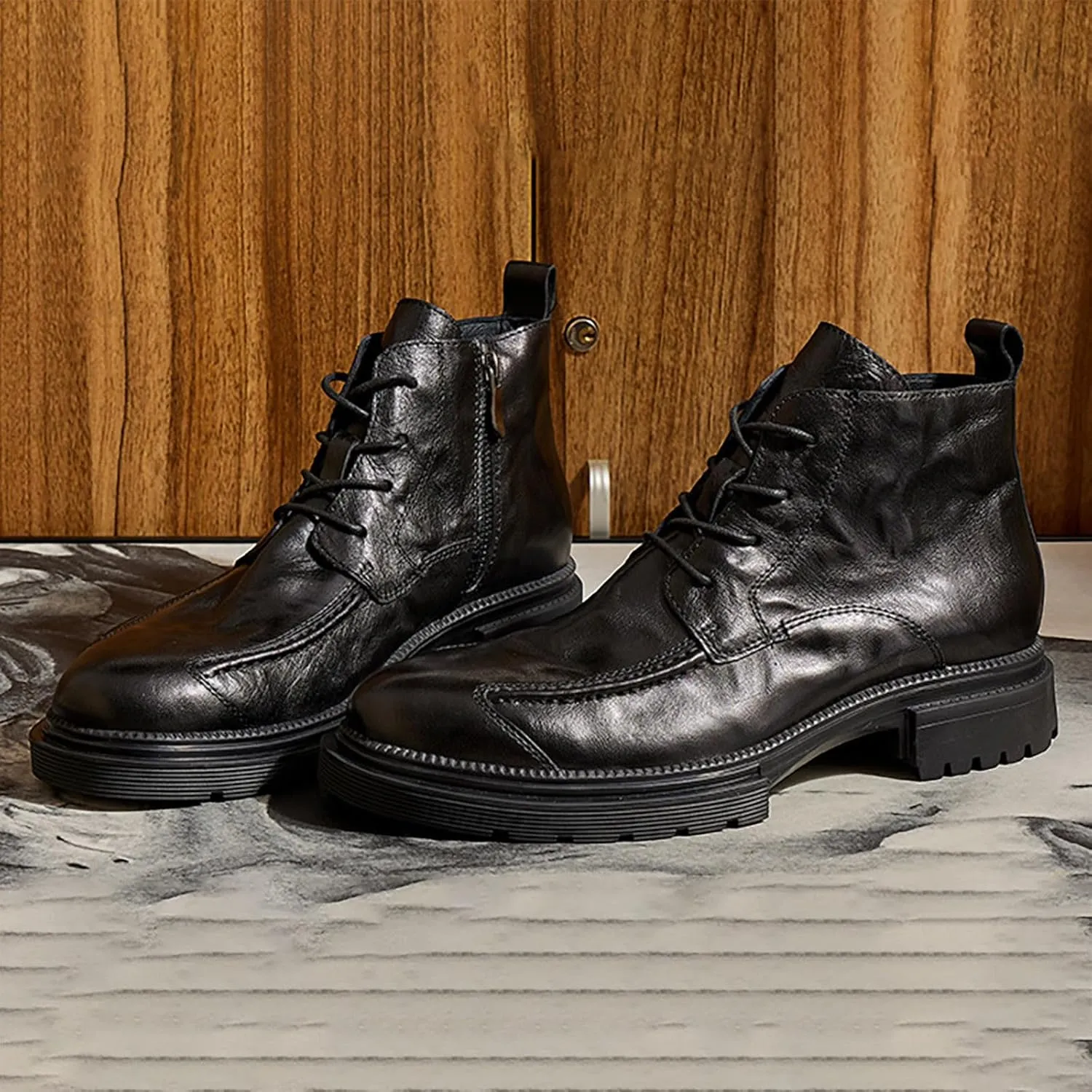 Men's Large Size High Top Chukka Boot Lace Up Ankle Boots Thick Bottom Short Boots Leather Water Proof Mens Dressy