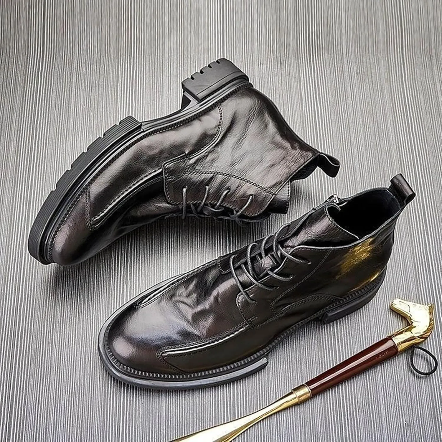 Men's Large Size High Top Chukka Boot Lace Up Ankle Boots Thick Bottom Short Boots Leather Water Proof Mens Dressy