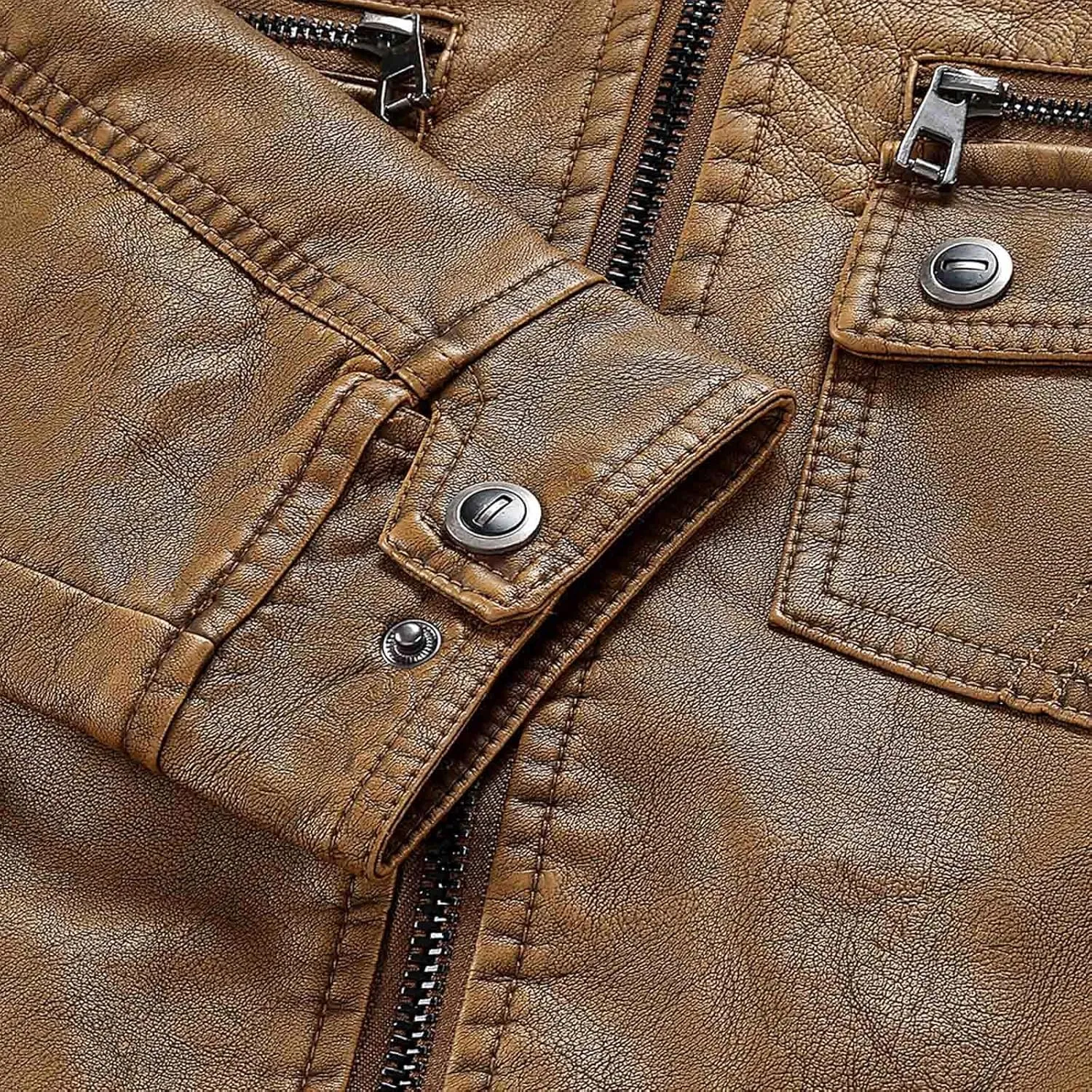 Mens Leather Jacket Stand Collar Moto Jacket Vintage Motorcycle Jacket Zip up Biker Jacket Casual Faux Leather Jacket