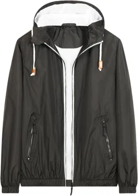 Men's Lightweight Hooded Jackets Zip Vintage Patchcolor Windbreaker Packable Raincoat Outdoor Running Coat for Hiking