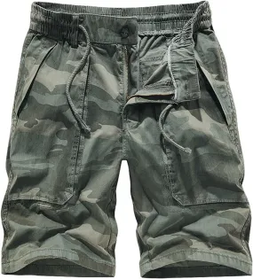 Men's Lightweight Multi Pocket Cotton Casual Cargo Shorts,Outdoor Twill Camo Shorts with Zipper Pockets(No Belt) Golf Shorts