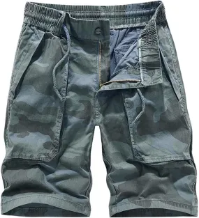 Men's Lightweight Multi Pocket Cotton Casual Cargo Shorts,Outdoor Twill Camo Shorts with Zipper Pockets(No Belt) Golf Shorts