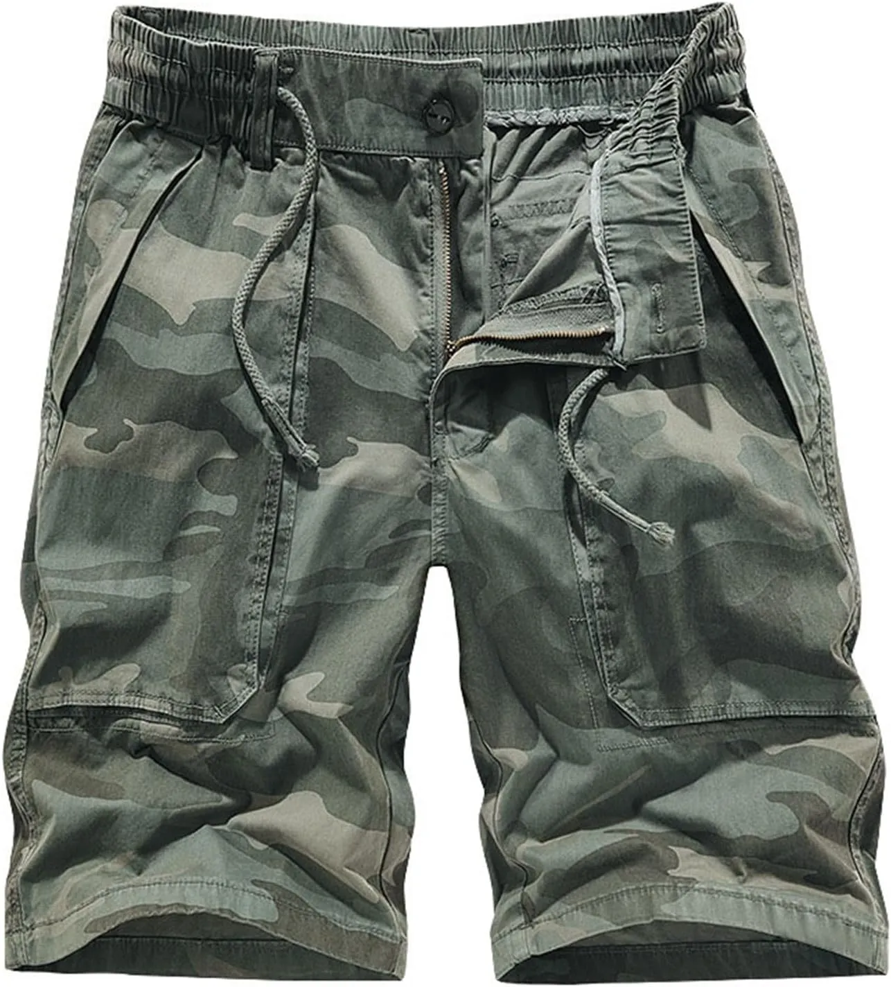 Men's Lightweight Multi Pocket Cotton Casual Cargo Shorts,Outdoor Twill Camo Shorts with Zipper Pockets(No Belt) Golf Shorts