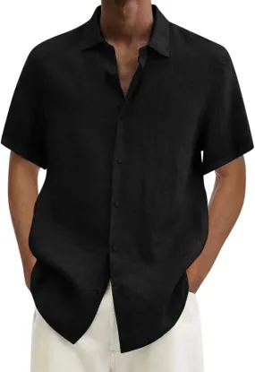 Men's Linen Shirts Short Sleeve Hawaiian Summer Button down T Shirts Vacation Beach Tops Casual Plus Size Tops