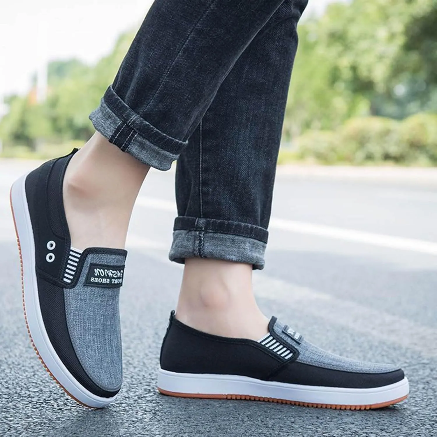 Mens Loafers & Slip-Ons Fashion All Season Men Casual Shoes Flat Non Slip Soles Canvas Lightweight Slip On