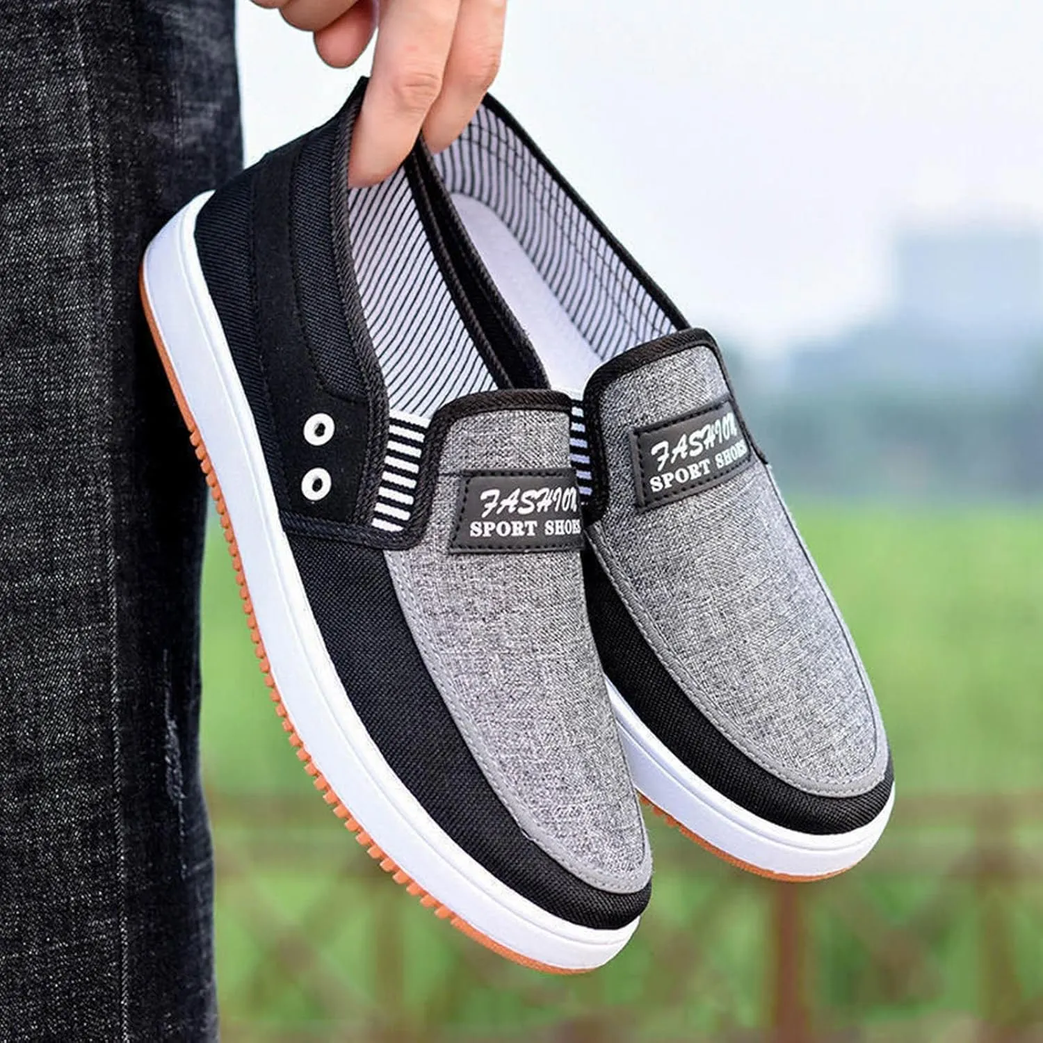 Mens Loafers & Slip-Ons Fashion All Season Men Casual Shoes Flat Non Slip Soles Canvas Lightweight Slip On