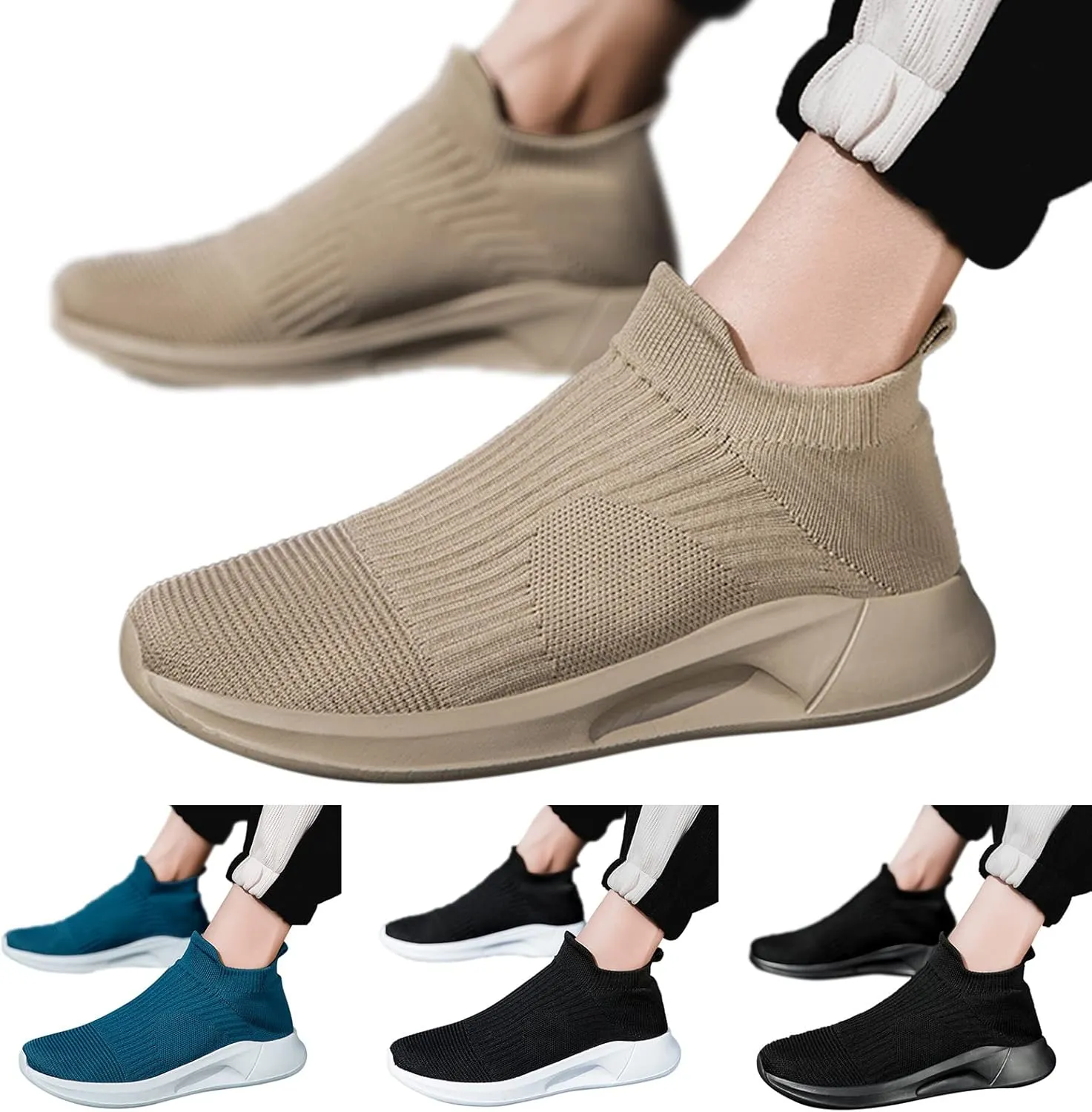 Mens Loafers & Slip-Ons Fashion Spring and Summer Men Sports Shoes Flat Bottom Lightweight Slip On Fly Woven Mesh