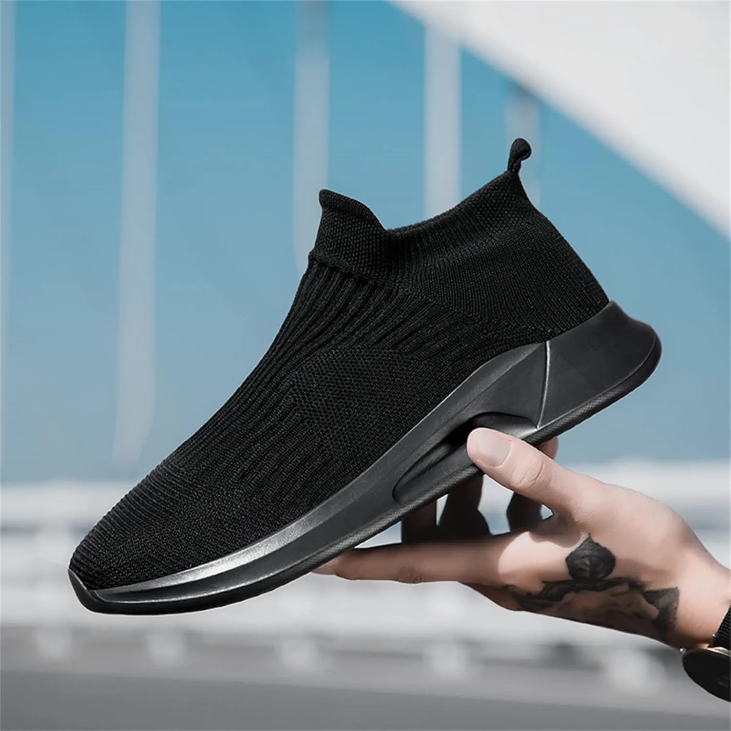 Mens Loafers & Slip-Ons Fashion Spring and Summer Men Sports Shoes Flat Bottom Lightweight Slip On Fly Woven Mesh