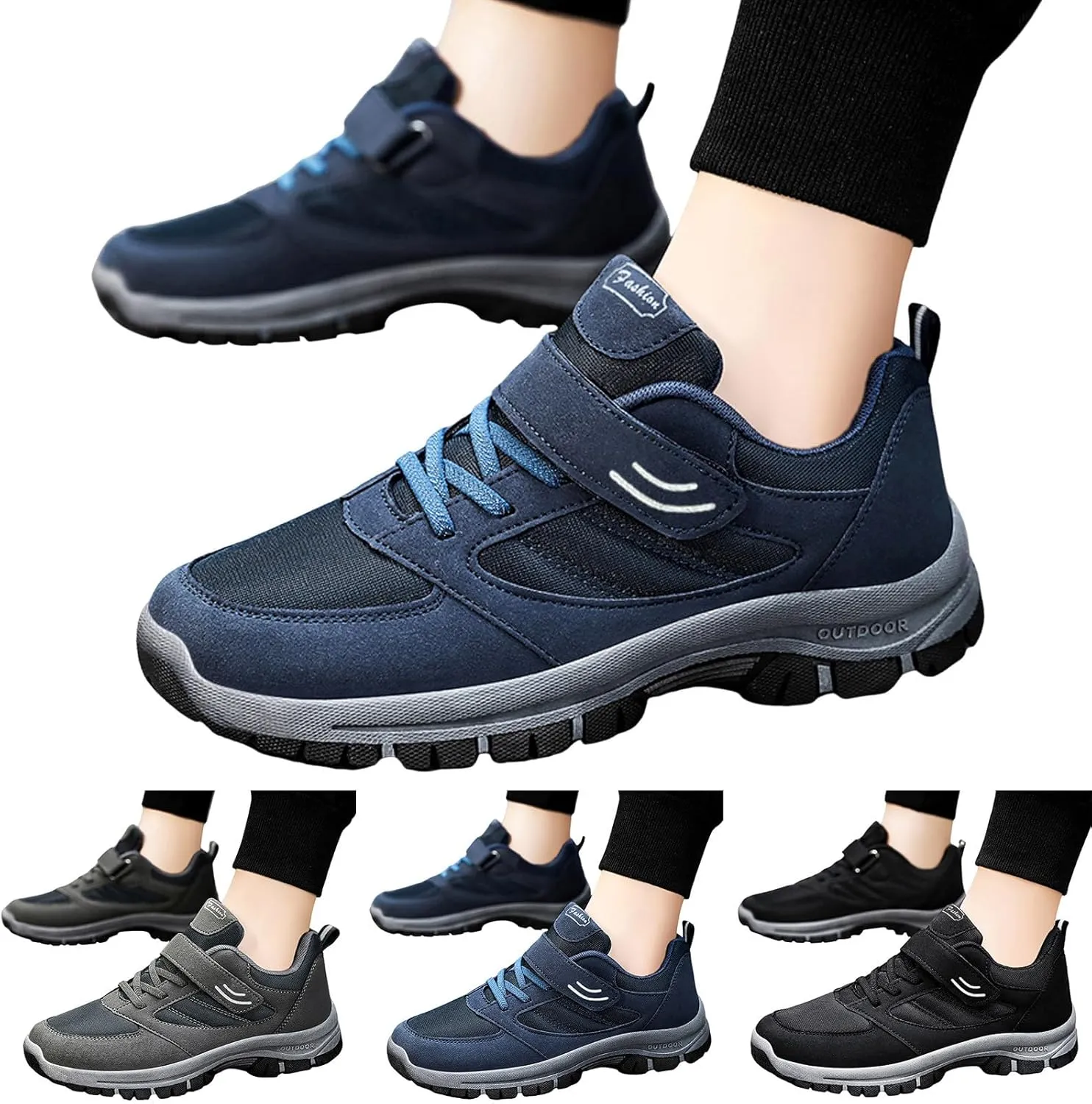 Mens Loafers & Slip-Ons Men Casual Shoes Fashionable New Pattern Solid Color Simple Thick Sole Hook Loop Four